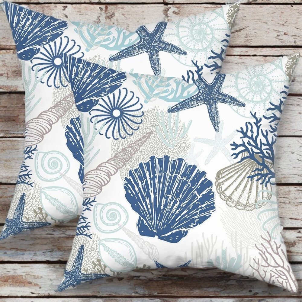 Beach Pillow Covers Soft 2pc Decorative Accent Coastal Decor Cottage Decoration